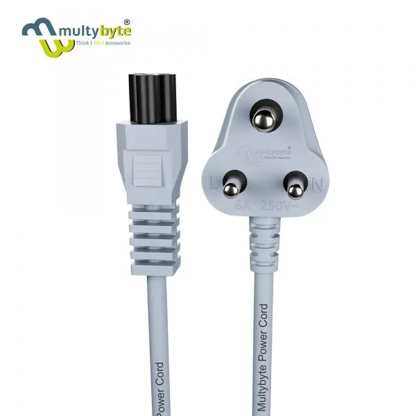Multybyte Power Cable/Cord 1.5 Meter Grey/Black (Box Pack) for Laptop, Adapter, SMPS and Electronic Devices
