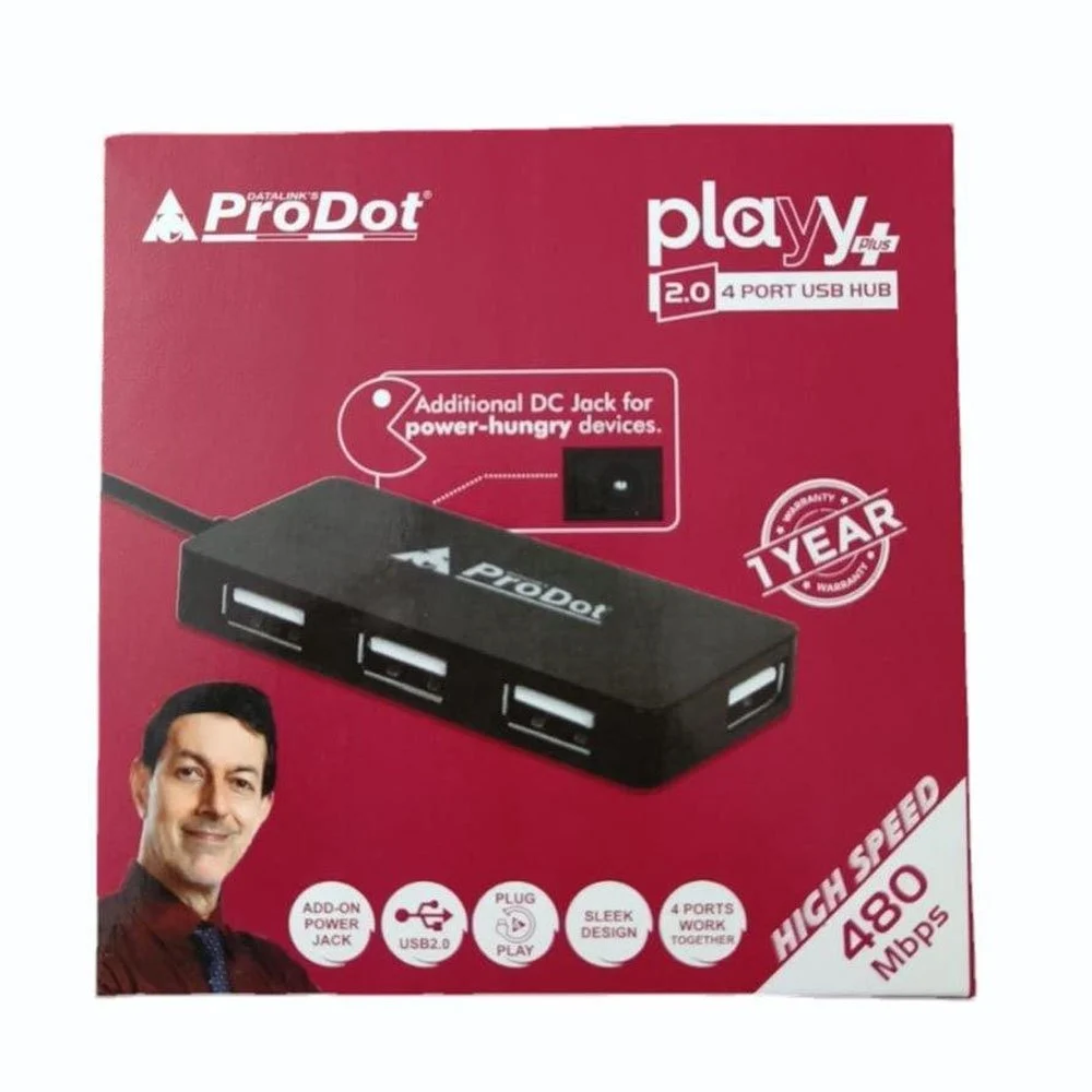 ProDot Plus 4-Port USB Hub | High-Speed USB 2.0 Multiport Adapter for PC, Laptop, Printer & Mobile Devices