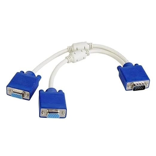 VGA Y Splitter Cable 1 Male to 2 Female 15-Pin VGA Video Adapter for Monitor, Projector, TV and Display Devices